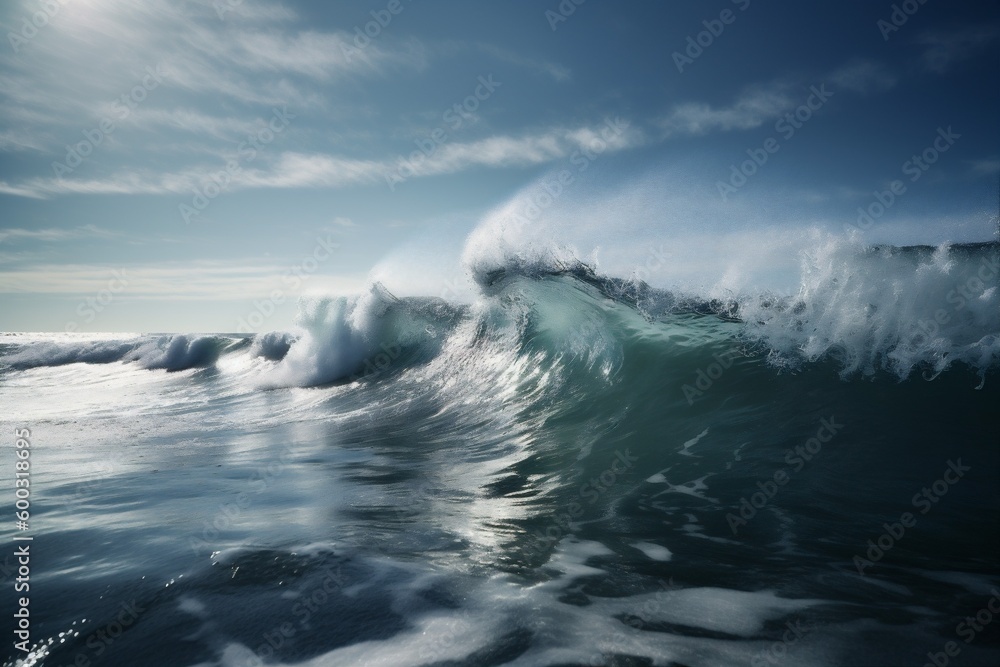 sea ocean liquid wave surfing crash blue water cool nature. Generative AI.