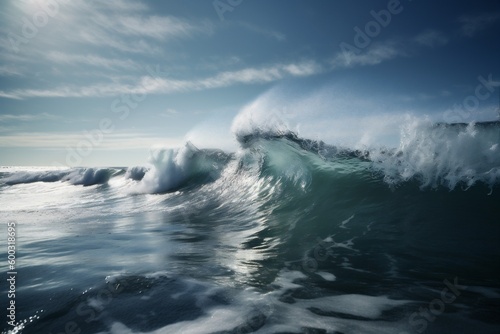 sea ocean liquid wave surfing crash blue water cool nature. Generative AI.