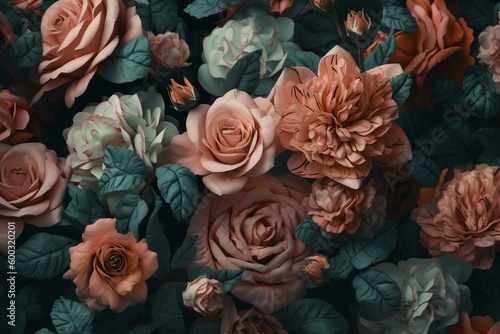 Beautiful rose floral pattern with charming details. Generative AI