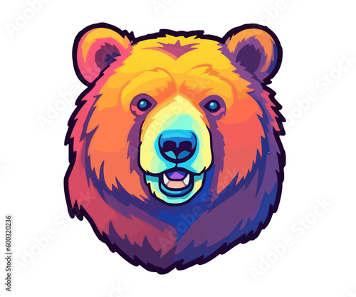Colorful Bear Head Logo, Bear face Sticker, Pastel cute colors