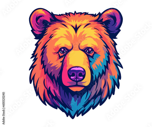 Colorful Bear Head Logo, Bear face Sticker, Pastel cute colors