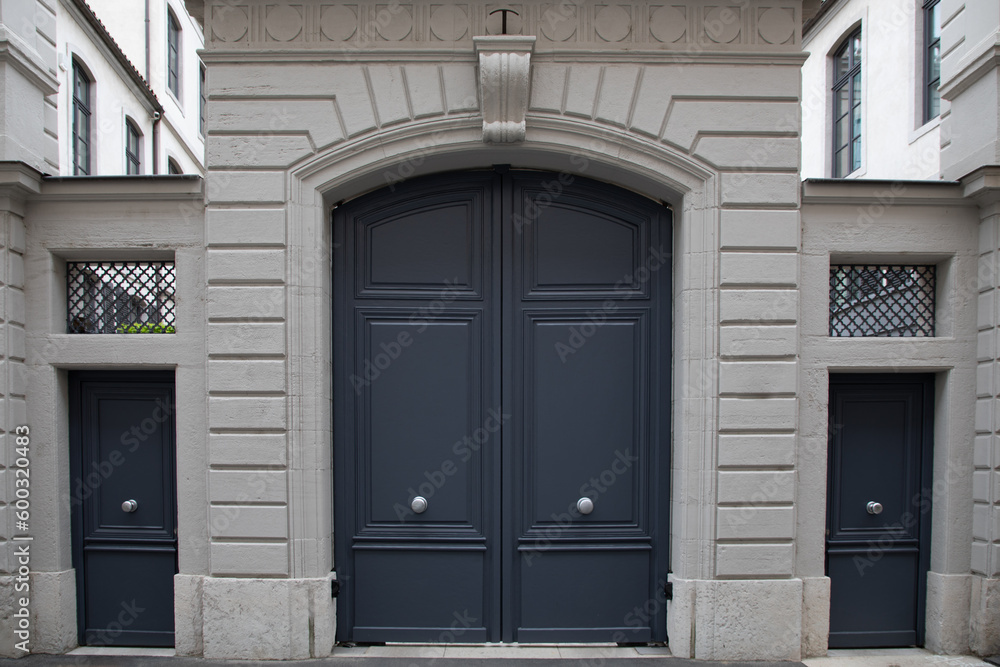 grey wooden front door of street restored house entrance dark gray classic gate grey wooden front door of street restored house entrance dark gray classic gate