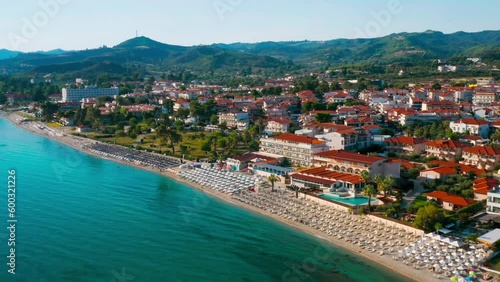 Panorama of Hanioti (Chaniotis or Chanioti) - small, beautiful tourist village by the sea on Kassandra peninsula, Halkidiki (Chalkidiki), Greece photo