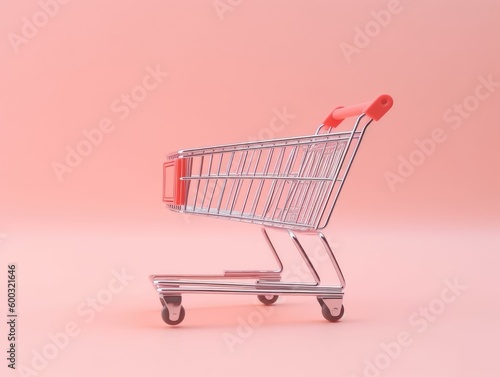 Pastel Pink Shopping Cart on Pink Background - AI generated