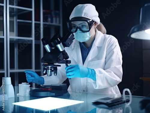 Woman Scientist Conducting COVID Test in Laboratory - AI generated
