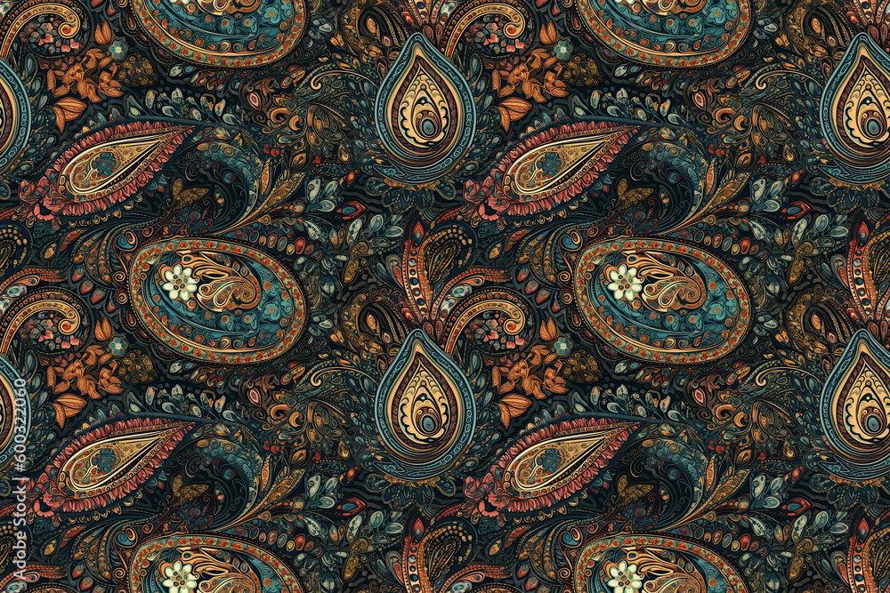 seamless oriental Indian paisley pattern. Oriental traditional ornament. Generative AI illustration