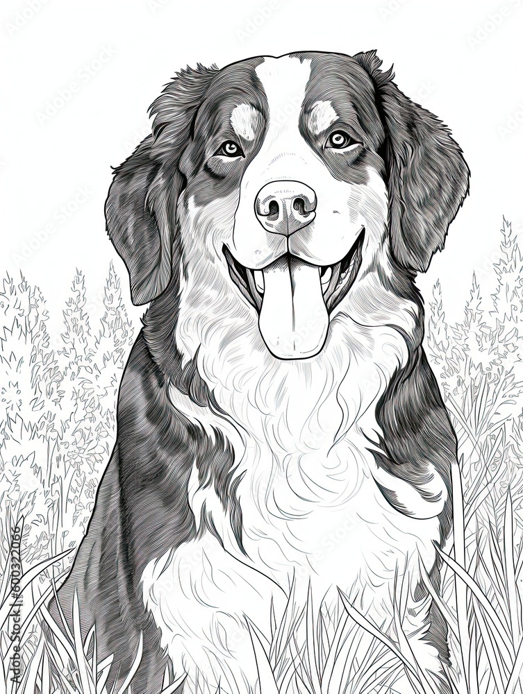 Happy bernese mountain dog portrait for a coloring book. Generative ai ...