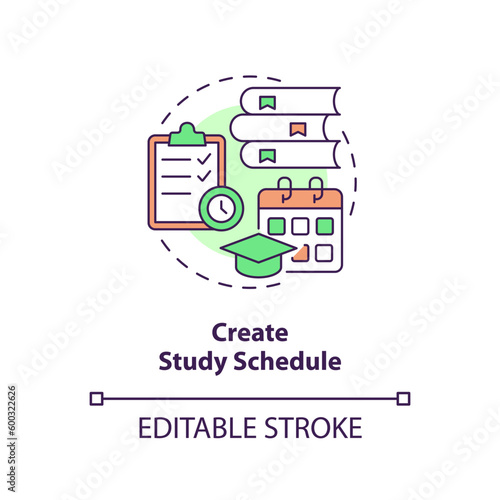 Create study schedule concept icon. Homeschooling. Academic improvement. Action plan. Time management. Academic success abstract idea thin line illustration. Isolated outline drawing. Editable stroke