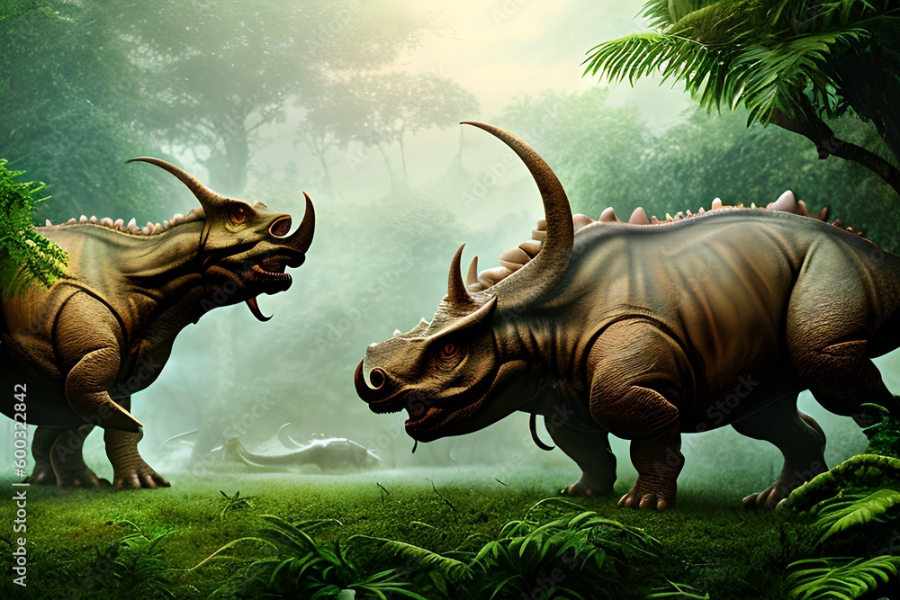 Fototapeta premium Triceratops Dinosaur, Generative AI Illustration