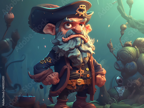 3D cartoon character  long bearded pirate  wearing sailor hat  background image for game developers  realistic design  generative ai