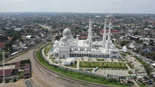 Aerial view of Mosque Sheikh Zayed Al-Nahyan. New landmark in Surakarta City, Indonesia.  photo