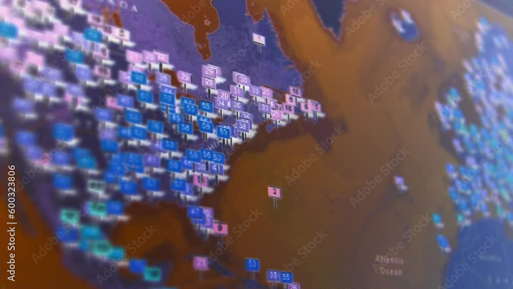 Polution Pixels Pollution index from USA to China. Camera shot computer screen camera ...