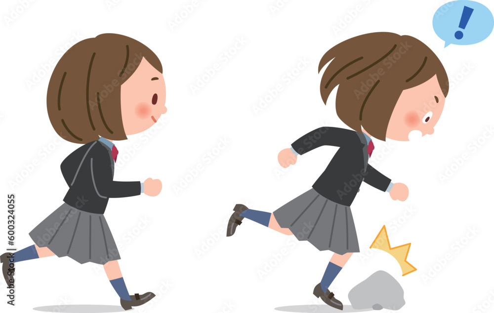 走って石に躓く女子学生