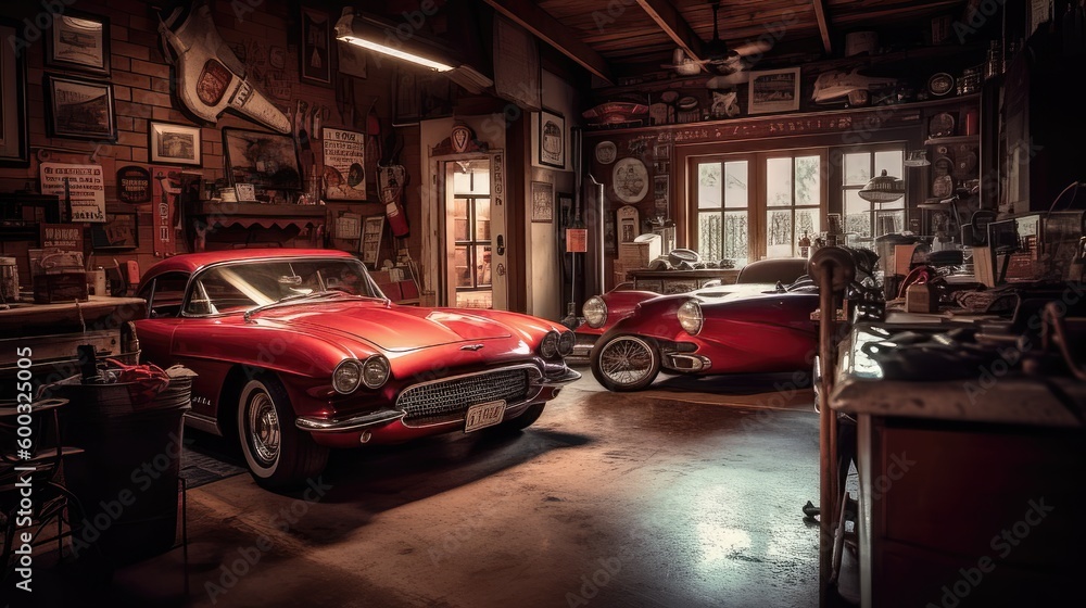 Fototapeta Vintage Haven: A Cozy Home Garage Filled with Nostalgia and Craftsmanship 4. Generative AI