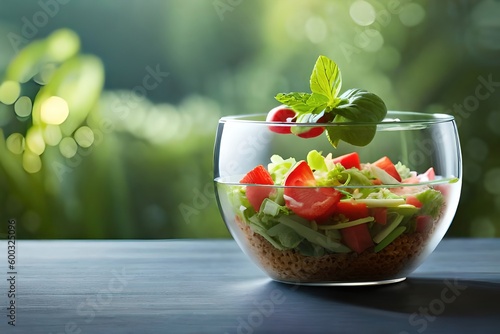 salad with cucumber and tomatoes on bowl, generative ai