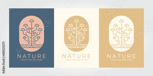 set, bundle of modern tree line art logo line art vector illustration design, nature line art logo design.