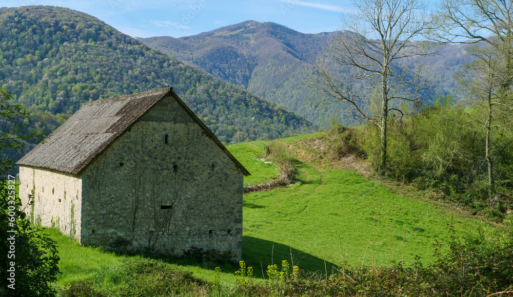 old barn in french Pyrenes mountains, Saint Pe de Bigorre