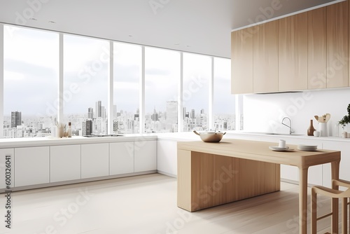 kitchen room set beautifull with big window generated ai