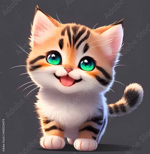 Adorable kitty with a big smile looking at the camera. Generative AI © Raquel