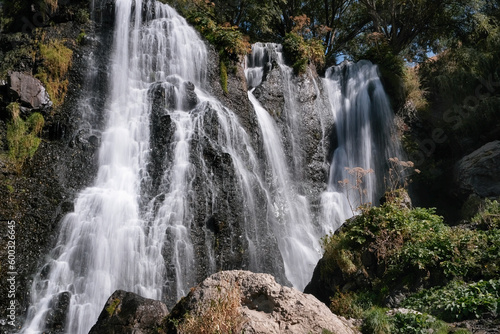 View of Shaki waterfall on sunny summer day. Syunik Province  Armenia.