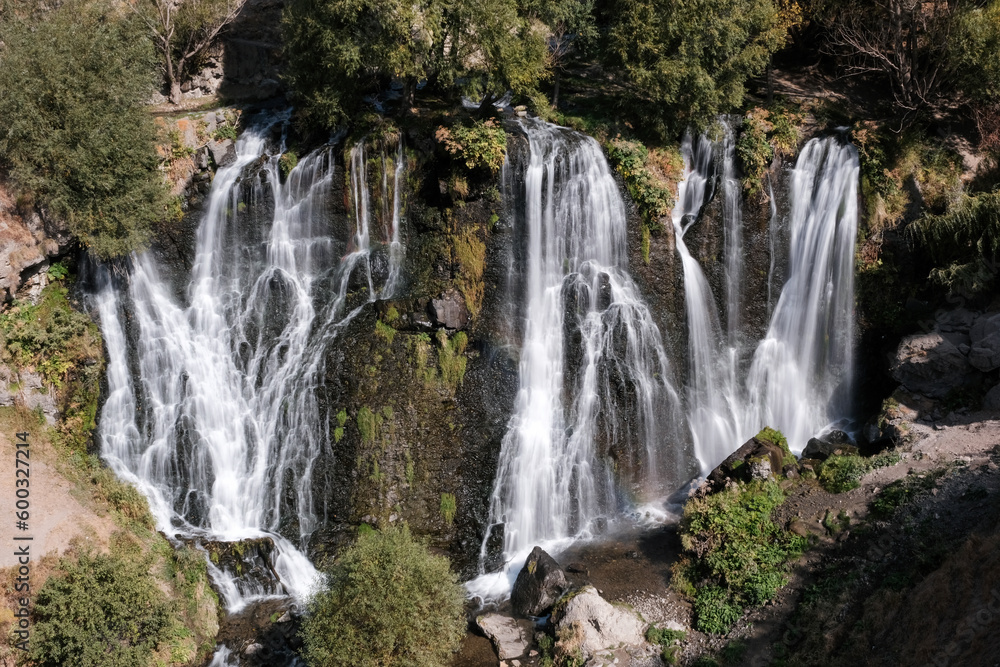 Shaki waterfall on sunny summer day. Syunik Province, Armenia.