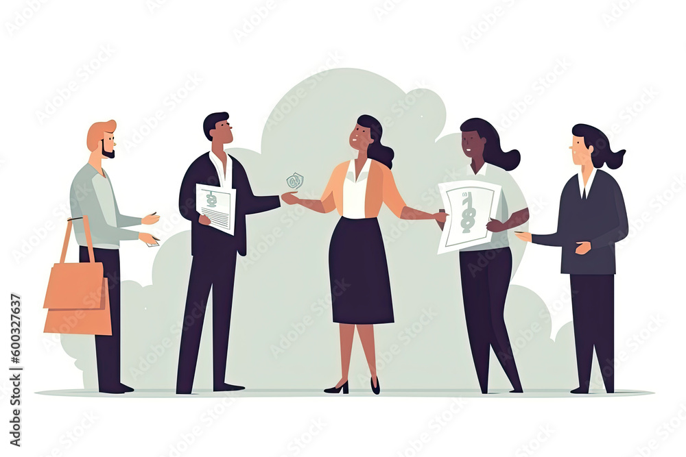 Obraz premium Diverse businesspeople with money in hands offer funding to successful businesswoman