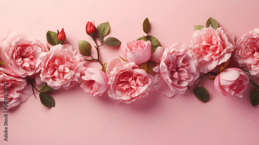 Stunning blossom pink rose, daisy flowers and knapweeds flowers Border with square frame surrounding on a White Pink Pastel colours Wooden Tabletop, Flower Border Art. Generative ai Stunning blossom pink rose, daisy flowers and knapweeds flowers Border with square frame surrounding on a White Pink Pastel colours Wooden Tabletop, Flower Border Art. Generative ai