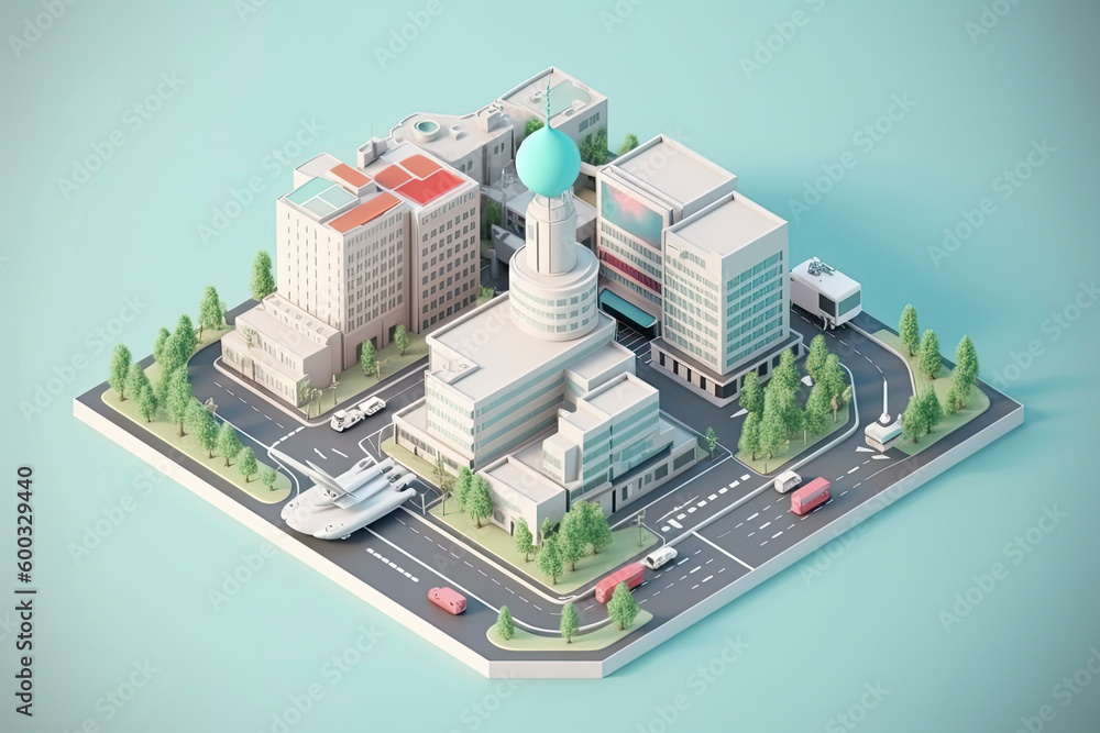 Hospital isometric on earth.3d rendering Hospital isometric on earth.3d rendering