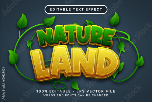 nature land 3d text effect and editable text effect with shield and leaf illustration