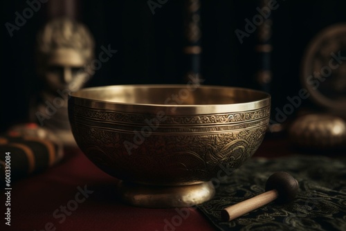 Therapeutic benefits of music from a golden Tibetan singing bowl. Generative AI