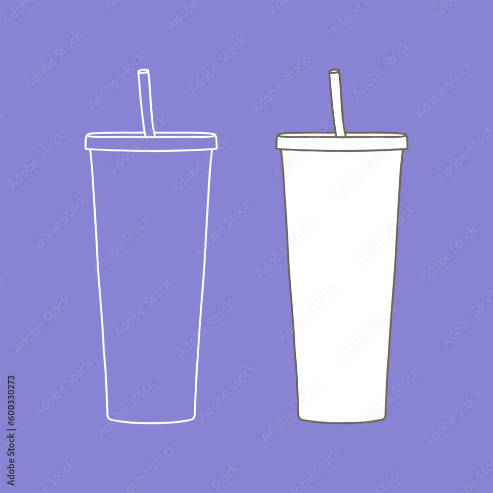 Take away cup with straw mockup. Linear, vector realistic. Outline stock illustration. Take away cup with straw mockup. Linear, vector realistic. Outline stock illustration.