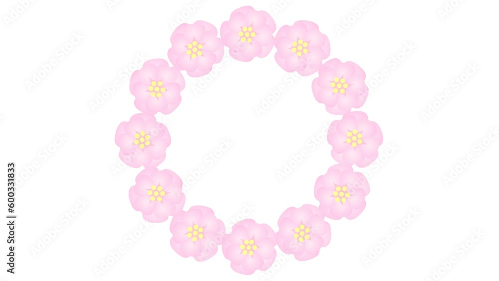 Animated pink flower blossoms. Circle frame from cherry blossom. Floral template with copy space for text. Looped video. Flat vector illustration isolated on white background.
Animated pink flower blossoms. Circle frame from cherry blossom. Floral template with copy space for text. Looped video. Flat vector illustration isolated on white background.