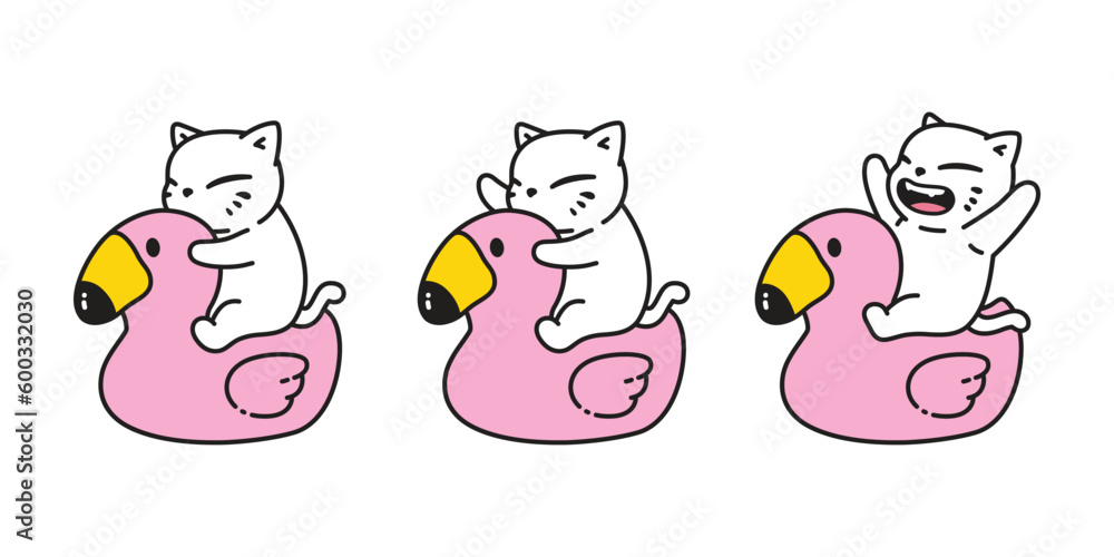 Obraz premium cat vector kitten icon flamingo inflatable swimming ring neko calico pet character cartoon symbol tattoo stamp scarf illustration isolated design