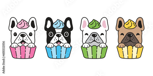 dog vector french bulldog icon cupcake bakery scarf puppy pet cartoon character symbol tattoo stamp scarf illustration design isolated