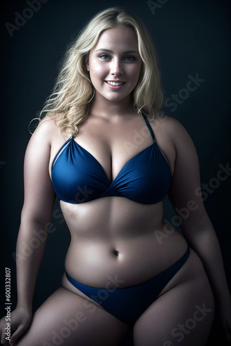 Curve  woman plus size model in lingerie on black background. . Generative AI © Anatoly Tiplyashin