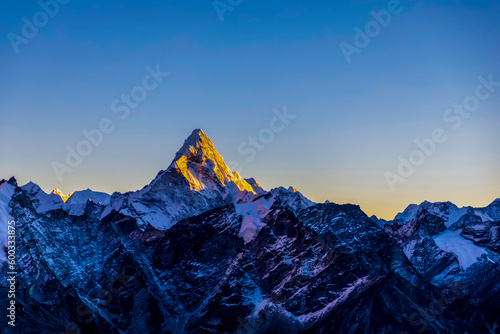 Mt. Amadablam in Sagarmatha reason,  Everest Base camp, golden hour © Suresh