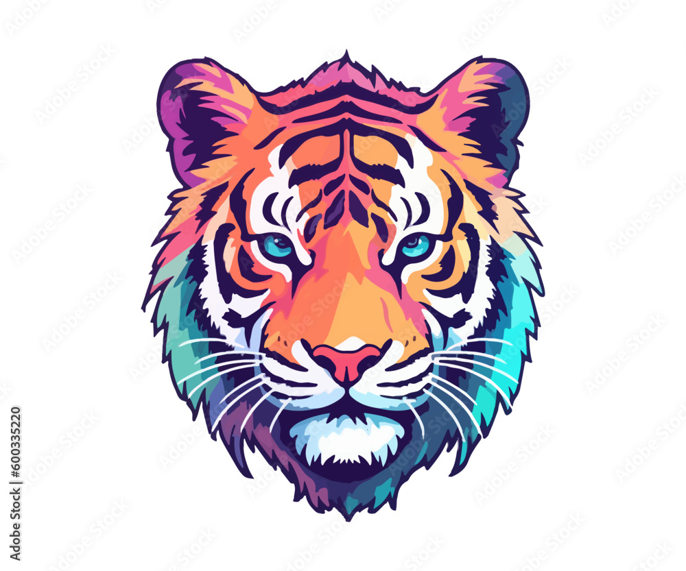 Colorful tiger Head Logo, tiger face Sticker, pastel cute colors Colorful tiger Head Logo, tiger face Sticker, pastel cute colors