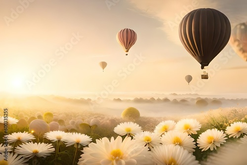 Heißluftballons - surreale, abstrakte und moderne ansprechende Illustration, Soft Farben, verwaschene Hintergründe