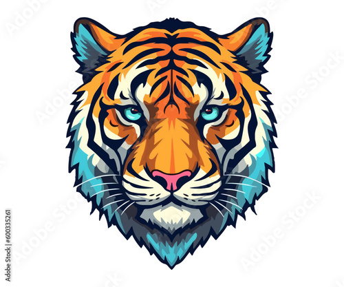 Fototapeta Naklejka Na Ścianę i Meble -  Colorful tiger Head Logo, tiger face Sticker, pastel cute colors