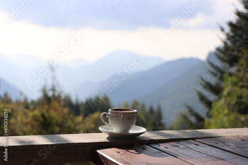 Nature landscape with a cup of Turkish coffee.