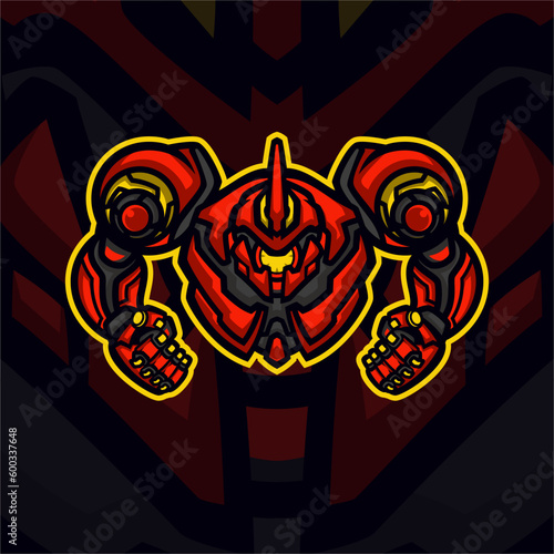 Red robot masscot logo esport illustration premium vector