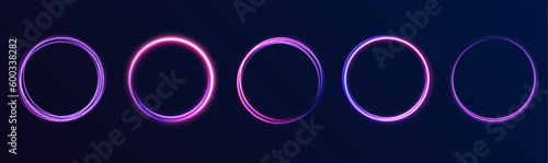 Blue, red-purple, green illuminate frame collection design. Abstract cosmic vibrant color circle border. Top view futuristic style.