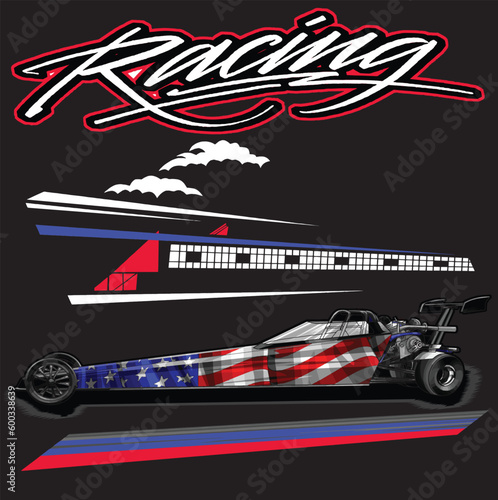 black drag race illustration isolated in black background for poster, t-shirt, graphic design, business element, and card