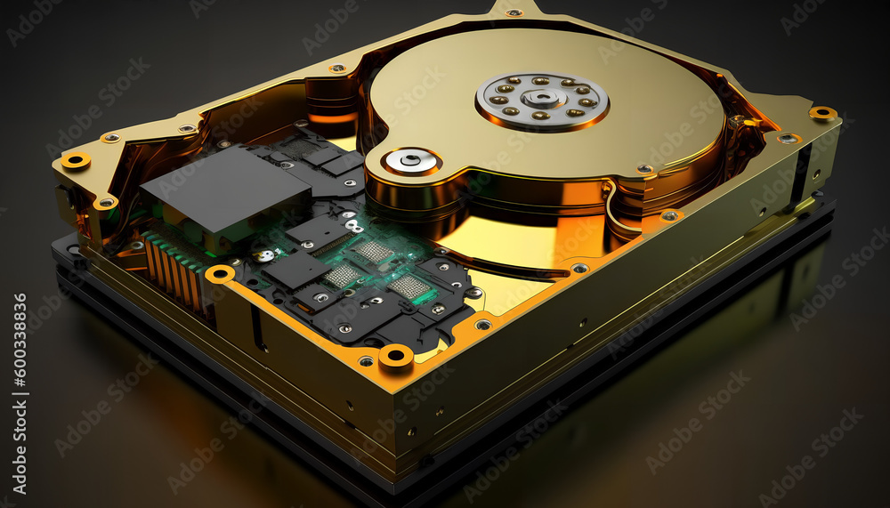 Obraz premium Hard disk drive and open cover. Computer hardware