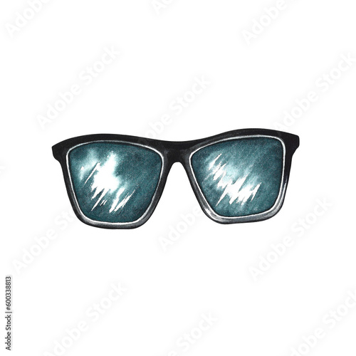 Sunglasses. Isolate on white background. Watercolor hand drawn illustration. Designed for flyers, banners, postcards. For invitations, posters, labels and packaging. For stickers, prints.