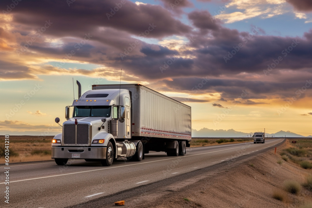 Trucks with cargo. Created with generative Ai technology Trucks with cargo. Created with generative Ai technology