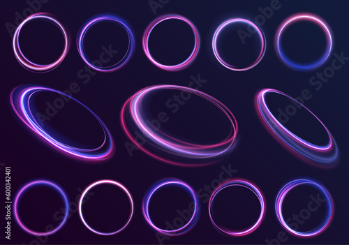 Round blue light twisted, Suitable for product advertising, product design, and other. Curve blue line light effect. Abstract ring background with glowing swirling background. Neon swirl. 
