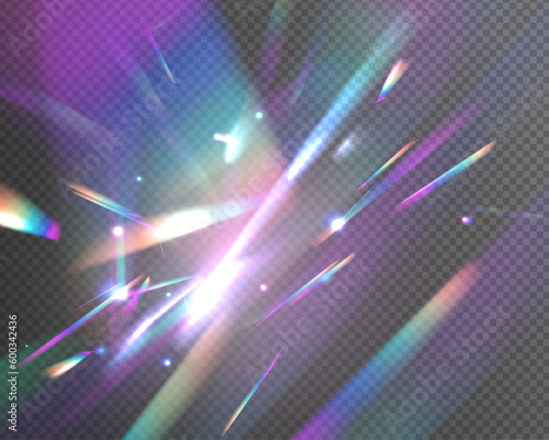Rainbow crystal light leak flare reflection effect vector illustration. Transparent light refraction pattern for adding effects to backgrounds and objects. 