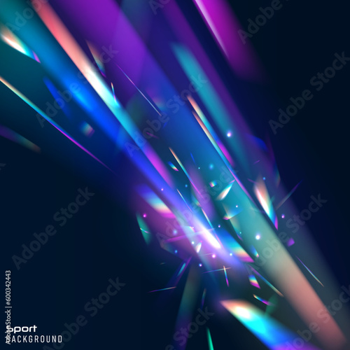 Abstract refraction glow effect on black background. Set Rainbow crystal light leak flare reflection effect. Transparent refraction elements.