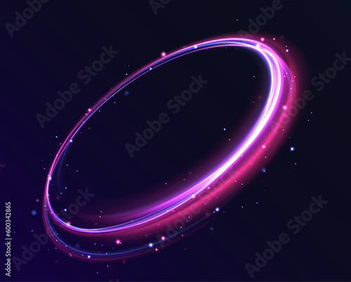 Set of neon blurry light circles at motion . Vector swirl trail effect.  Abstract vector fire circles, sparkling swirls and energy light spiral frames.
